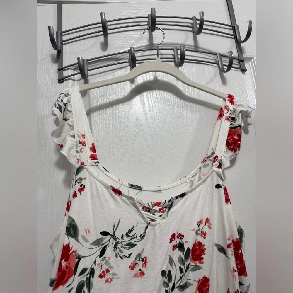 Torrid Super Soft Floral Lattice Ruffle Top women‎ 1X flutter sleeve tank nwt